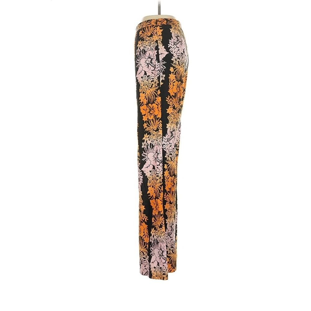 Sandro Paris Floral Wide Leg Pants Black Orange High Rise 36/4 Flared Palazzo‎ - Picture 3 of 12